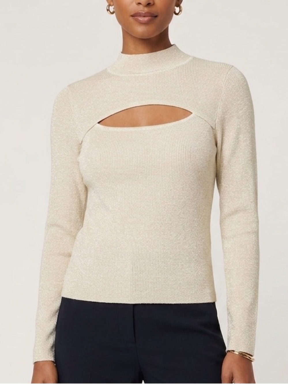 BCBGeneration Keyhole Cream Shimmer Knit